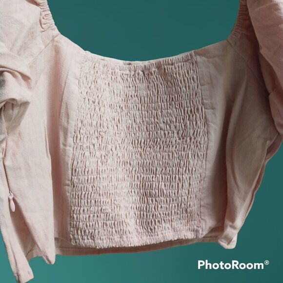 City Sleek Bridgerton-inspired Blush Pink Off The Shoulder Crop Top, size Large - Picture 6 of 10